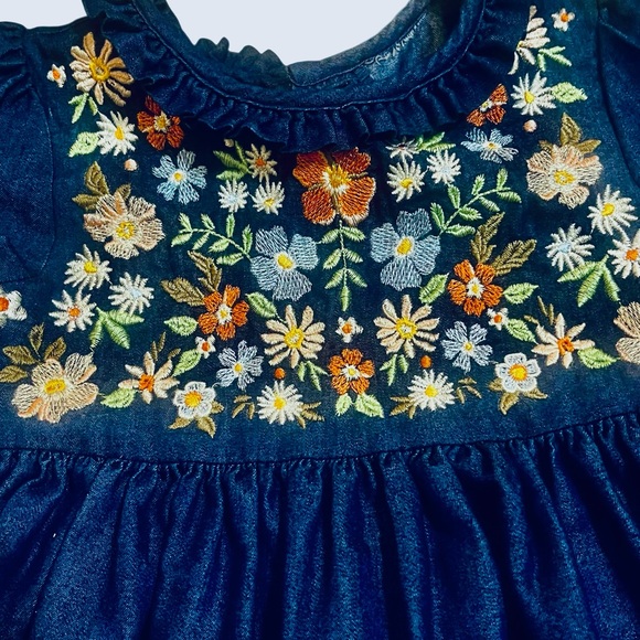 Bonnie Jean 4T Girls Embroidered Chambray Dress | Floral Spring Outfit - Picture 2 of 4